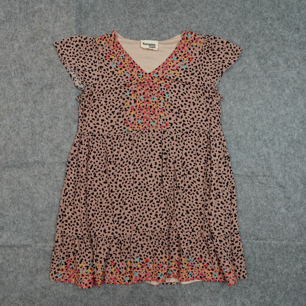 Savanna Jane Dress Womens Large Miniā Animal Print Embroidered Boho Western Tan